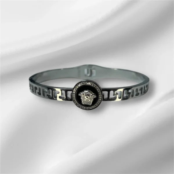 Versace-Inspired Silver Bangle Bracelet - Elegant Designer Style